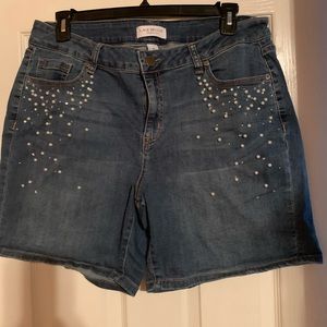 Lane Bryant Pearl & Rhinestone Demin Short